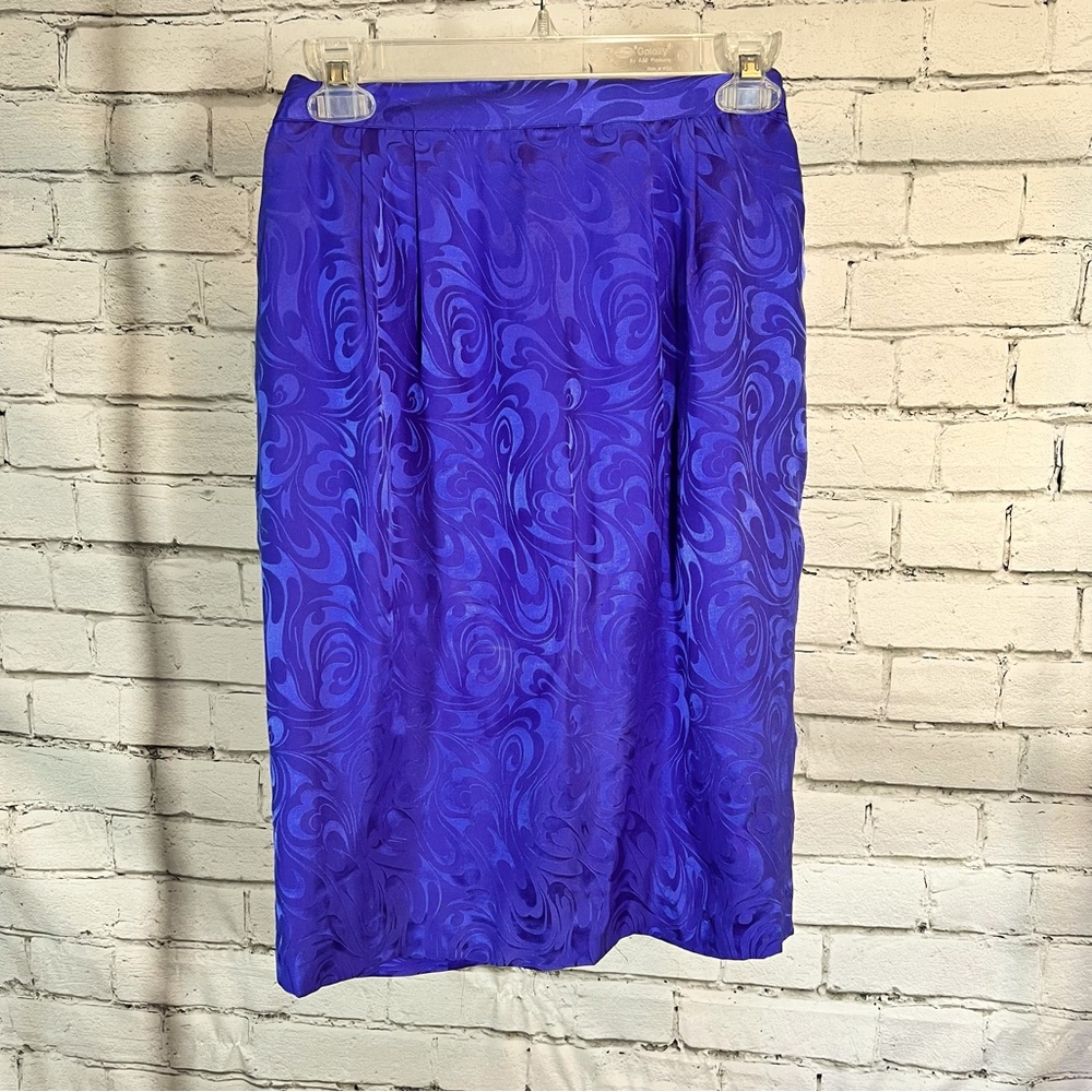 Vintage 80s royal blue 100% silk skirt by Papell Petites, size 6